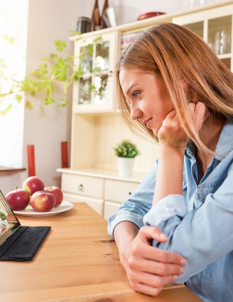 Therapeutic services - woman in peaceful moment during telehealth session